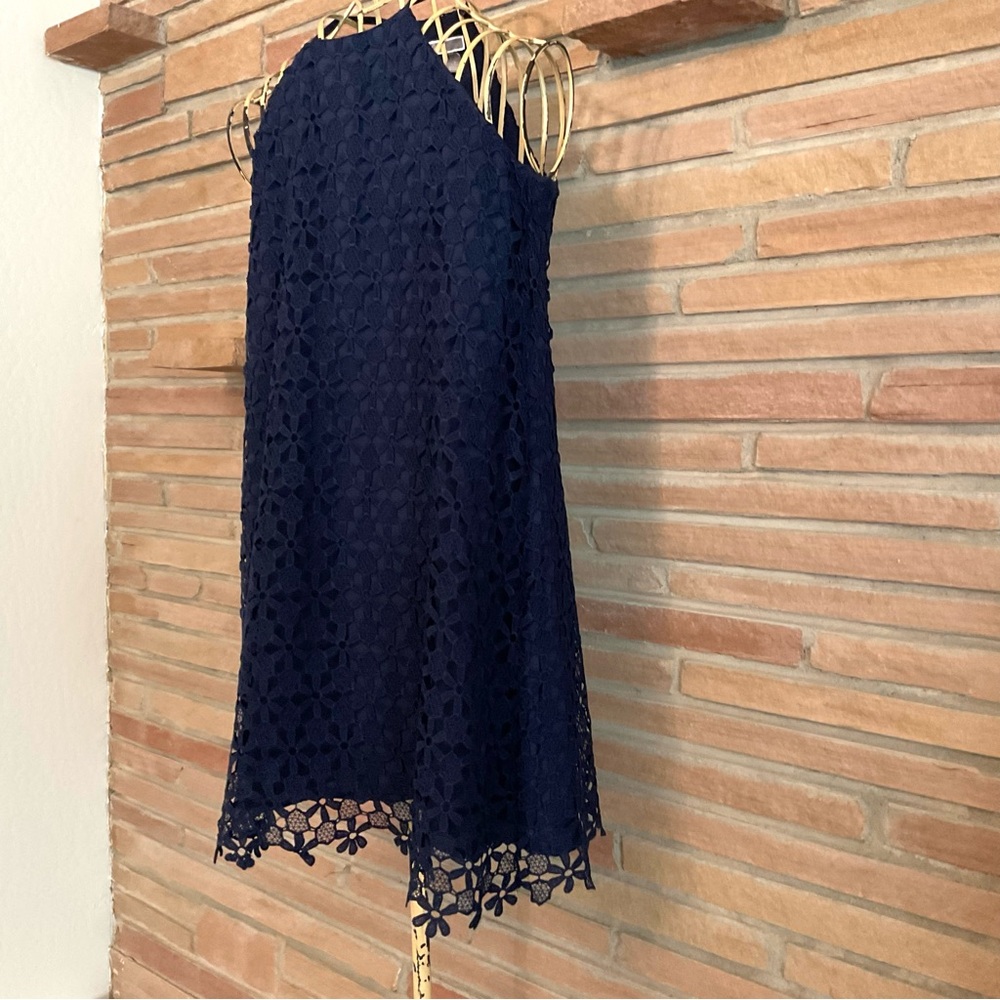 Chelsea 28 Dark Blue Floral Crochet Lace Sleeveless Dress Small - Picture 3 of 8